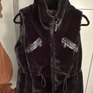 White House Black Market Dark Faux Fur Vest